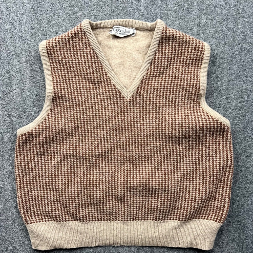 Vintage Forstmann Sweater Vest Womens‎ XS? Tan Brown Houndstooth 100% Lambswool